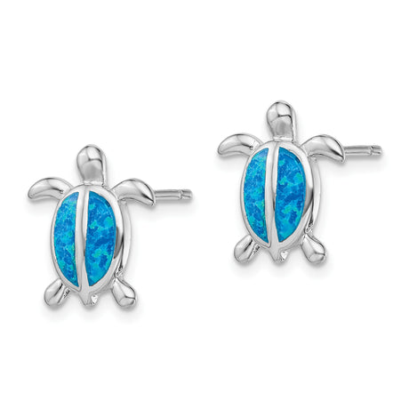 Sterling Silver Turtle Stud Earrings with Created Opal, Ocean-Inspired Jewelry