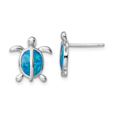 Sterling Silver Turtle Stud Earrings with Created Opal, Ocean-Inspired Jewelry