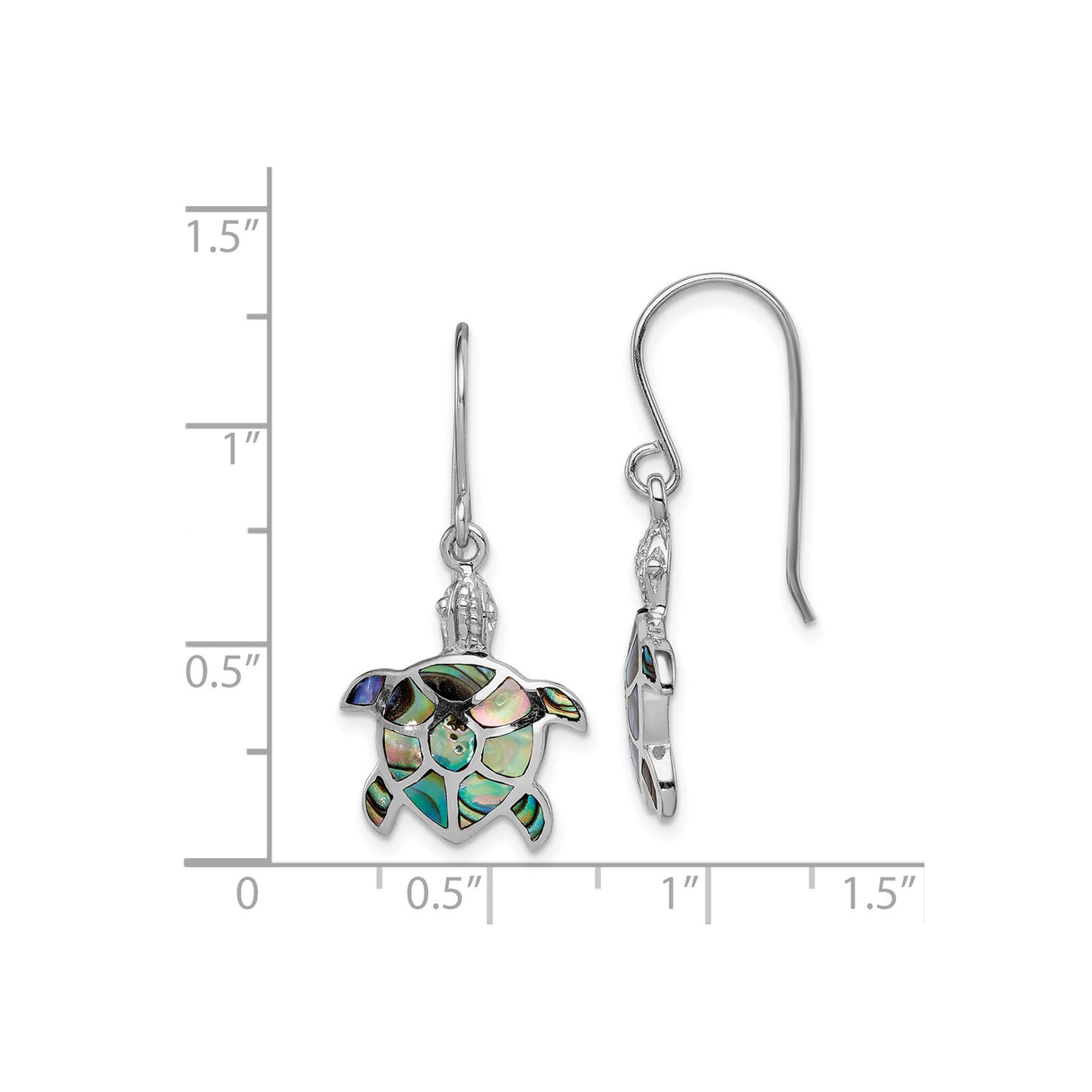 Sterling Silver Drop Earrings with Abalone Shell, Sea Turtle Dangle Design, Nautical Beach Style