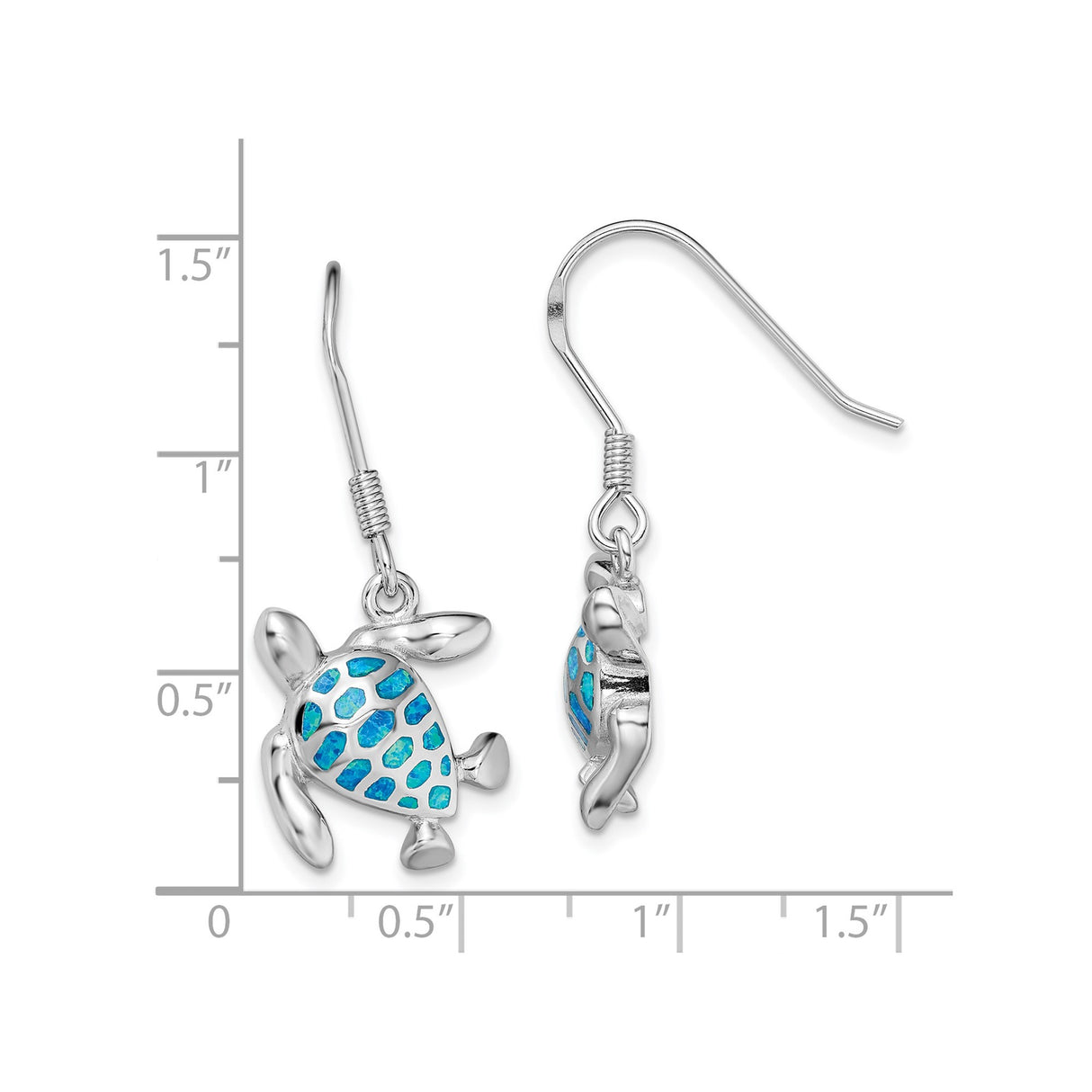 Sterling Silver Turtle Drop Earrings with Created Opal and Blue Enamel, Ocean Theme Jewelry for Women