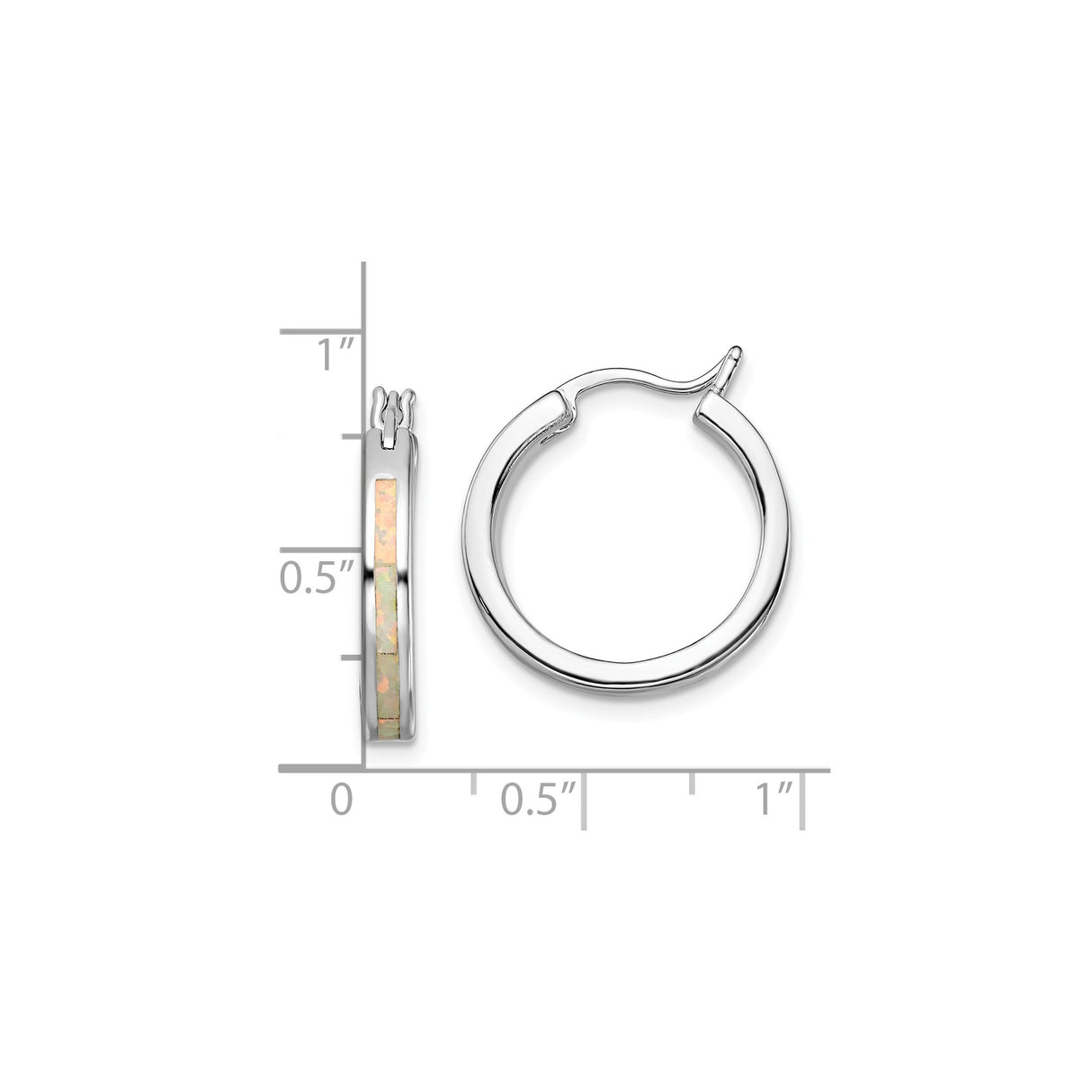 Sterling Silver Hoop Earrings with Created Opal Inlay, Minimalist Lightweight Design