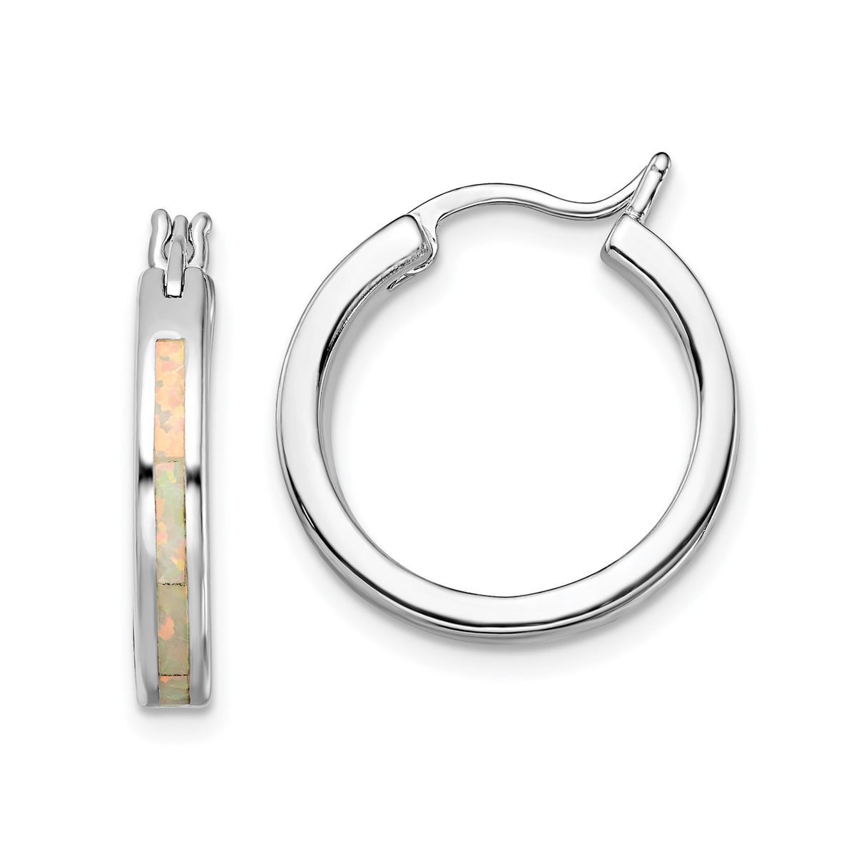 Sterling Silver Hoop Earrings with Created Opal Inlay, Minimalist Lightweight Design