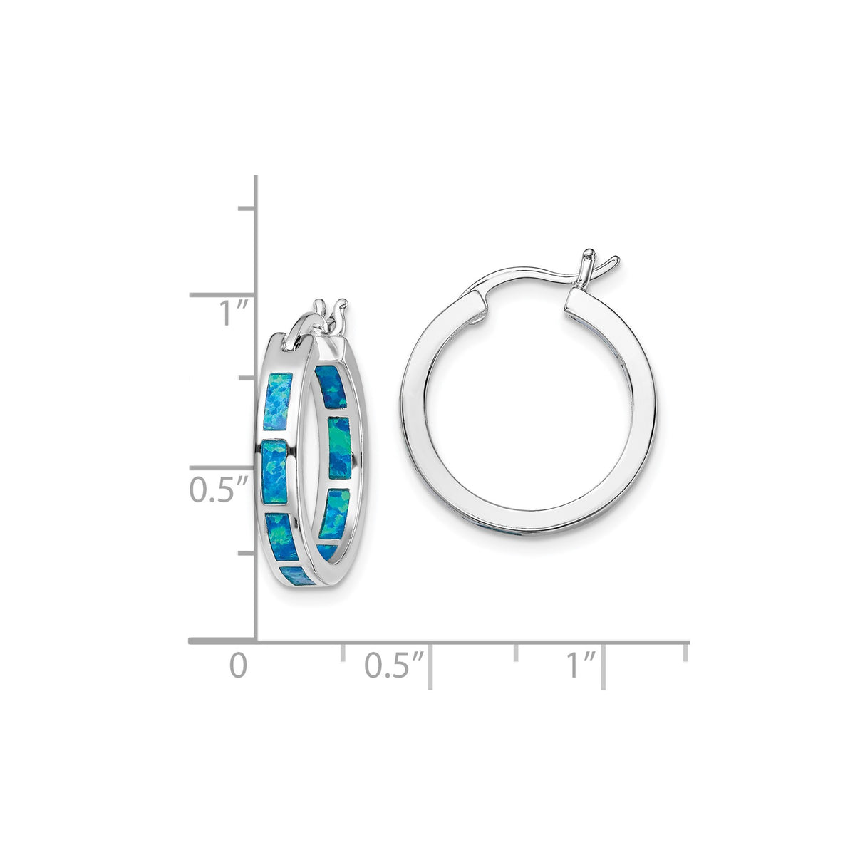Sterling Silver Hoop Earrings with Created Opal Inlay, Modern Minimalist Design for Women