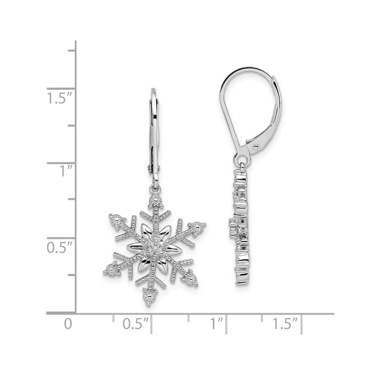 Sterling Silver Snowflake Dangle Earrings with Clear Diamond Stones, Leverback Holiday Jewelry