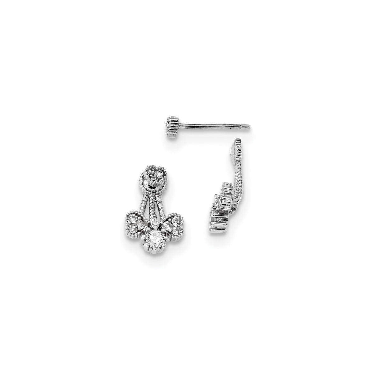 Sterling Silver Fleur-de-Lis Stud Earrings with Cubic Zirconia, Vintage French Design