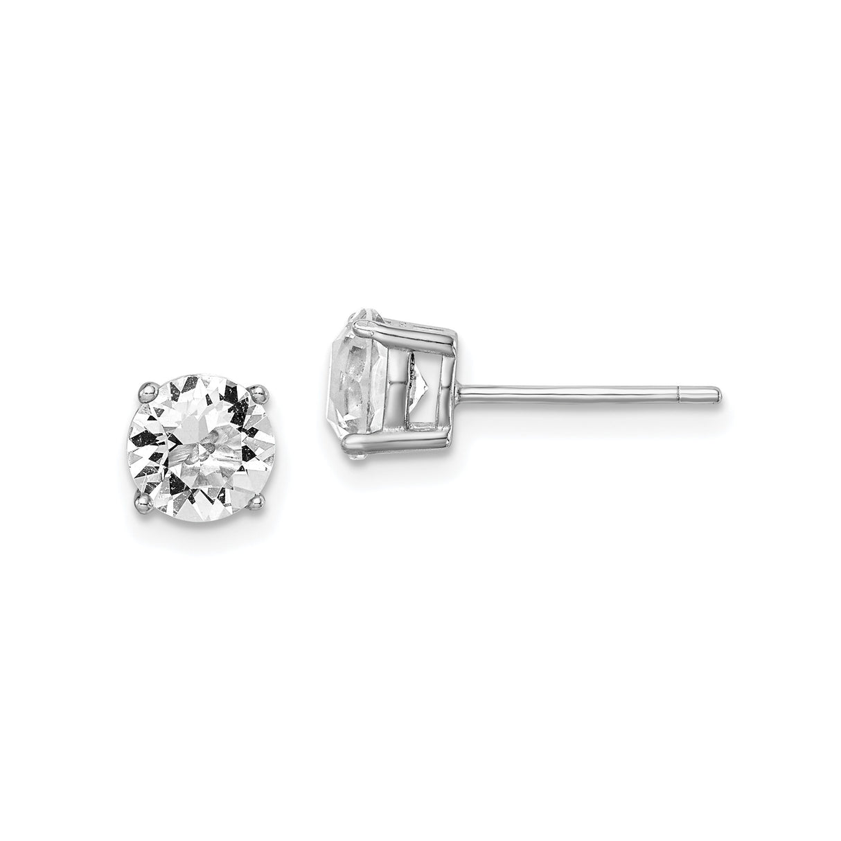 Sterling Silver Stud Earrings with Round Cut Cubic Zirconia, Classic Solitaire Design