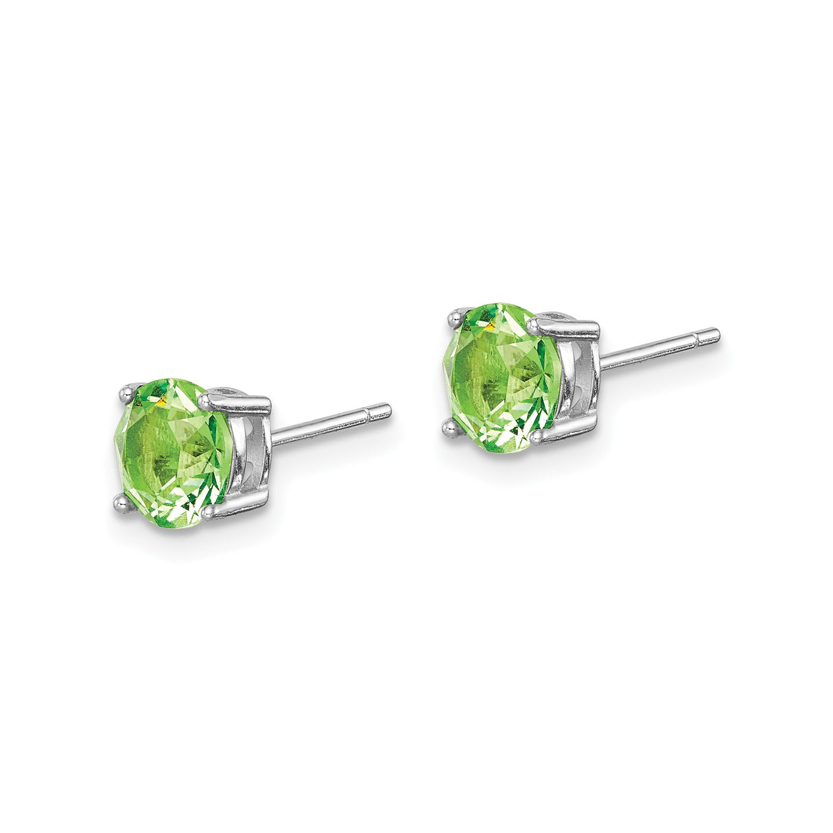 Sterling Silver Stud Earrings with Round Cut Green Crystal, Minimalist Birthstone Style