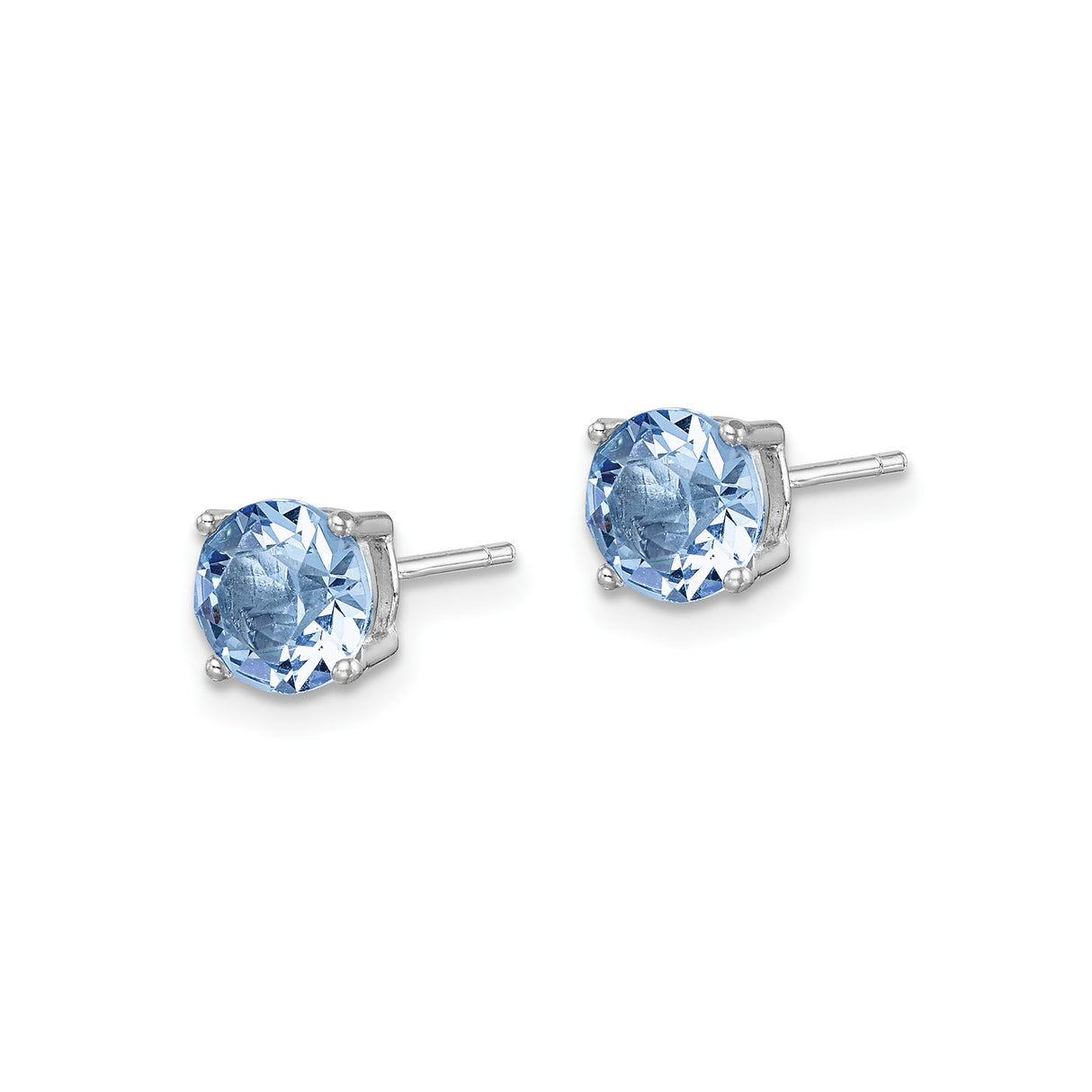 Sterling Silver Stud Earrings with Light Blue Crystal, Classic Round Cut Four-Prong Setting