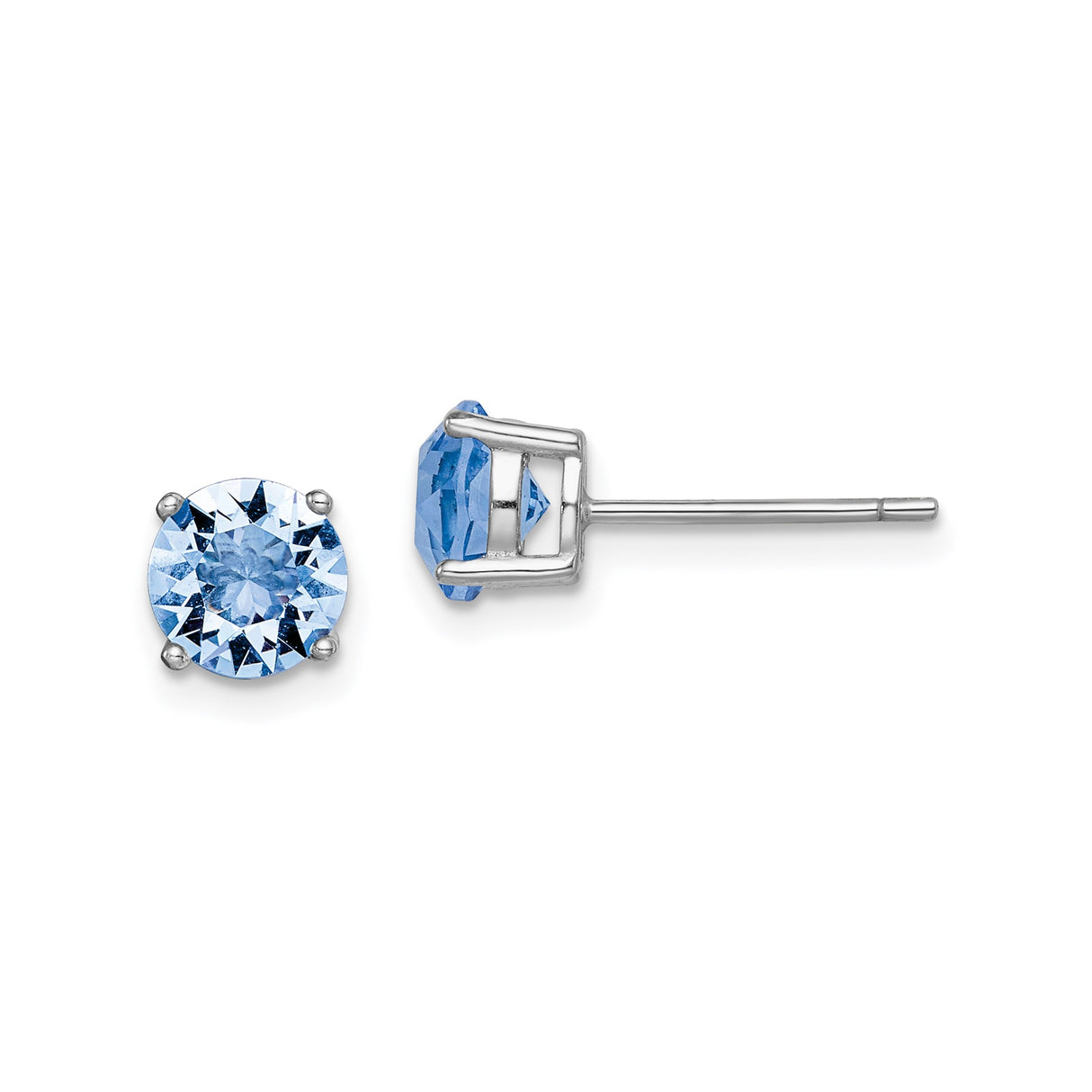 Sterling Silver Stud Earrings with Light Blue Crystal, Classic Round Cut Four-Prong Setting