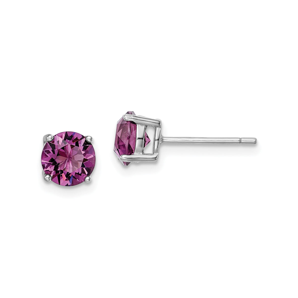 Sterling Silver Stud Earrings with Round Cut Purple Crystal in Four-Prong Setting