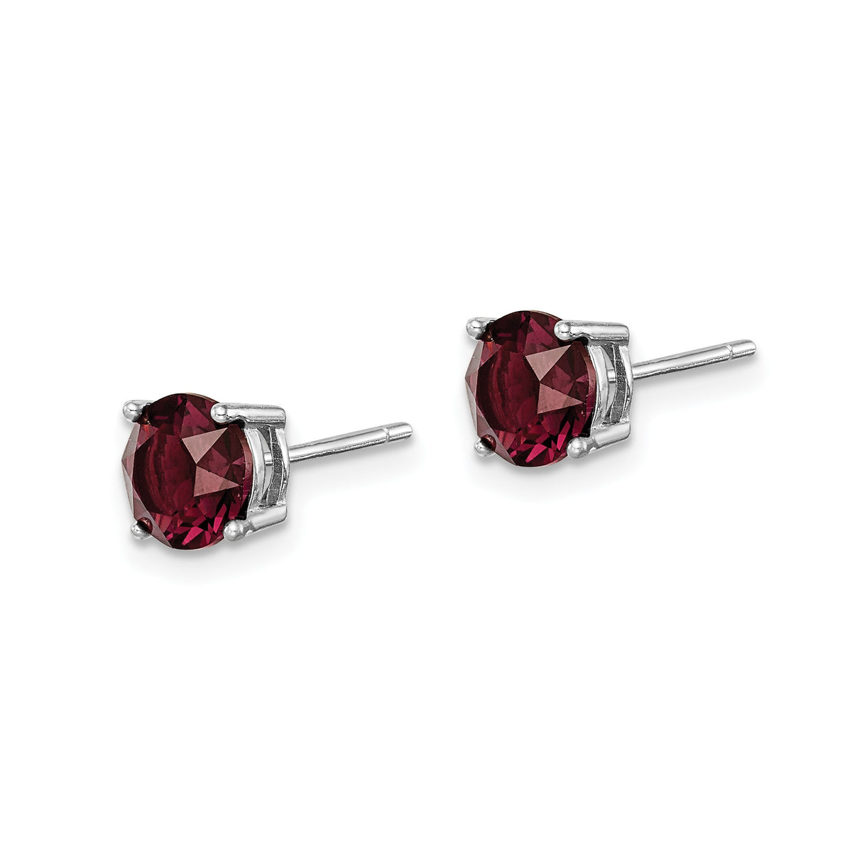 Sterling Silver Garnet Stud Earrings, Round Cut, Four Prong Setting, January Birthstone Style
