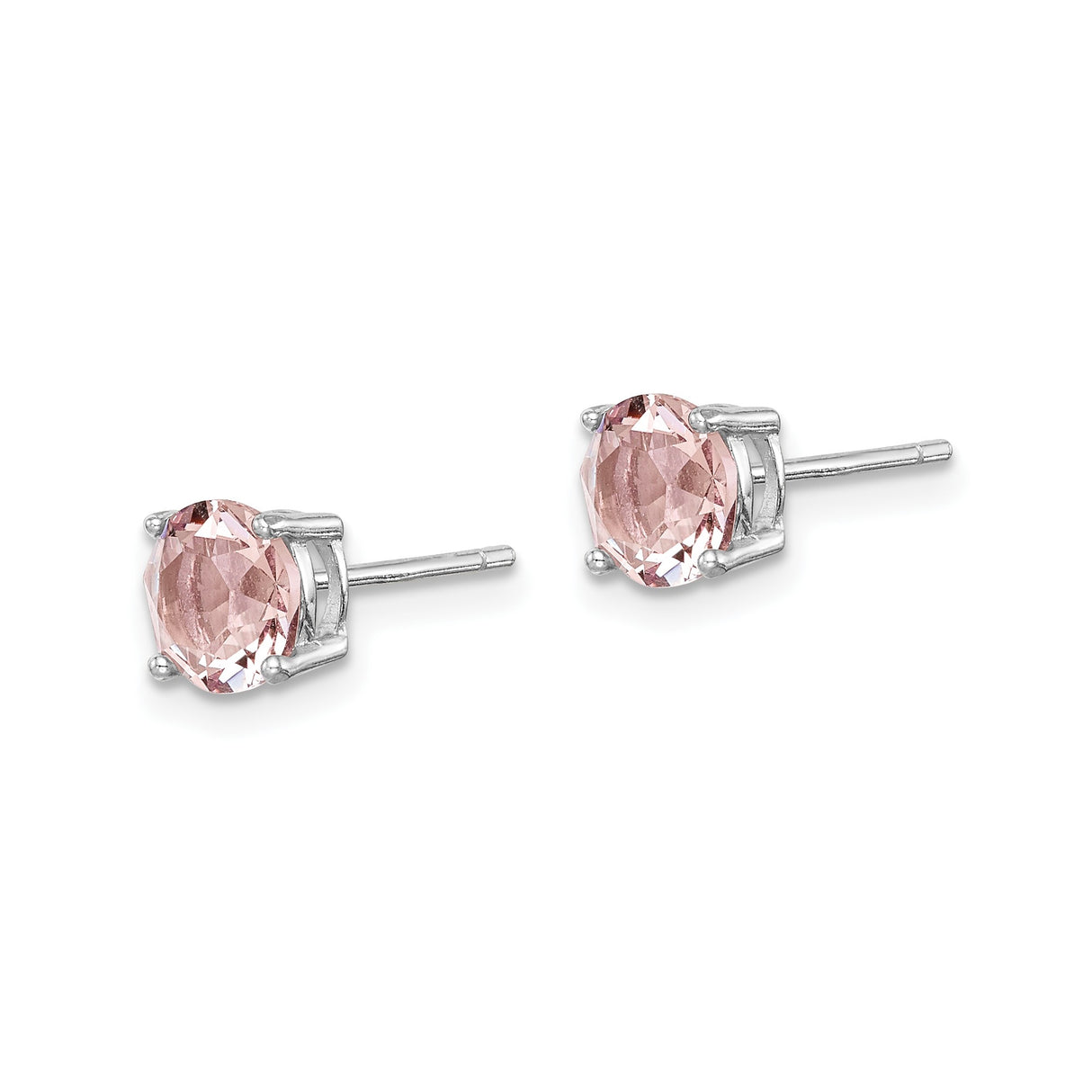 Sterling Silver Stud Earrings with Round Cut Pink Crystal in Prong Setting