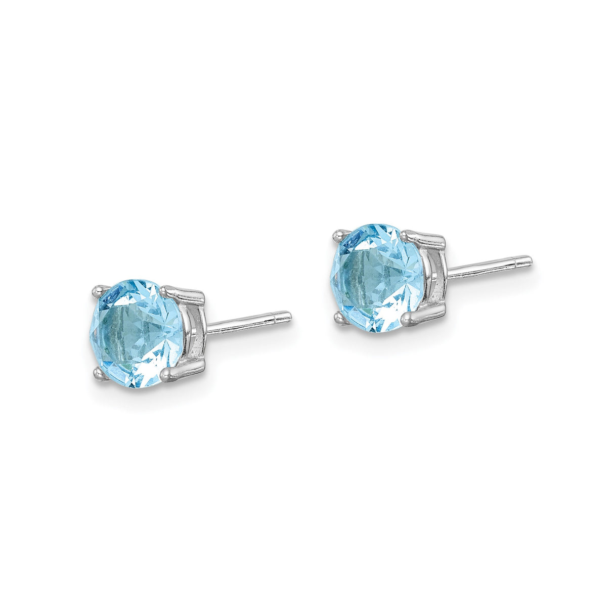 Sterling Silver Stud Earrings with Light Blue Crystal, Classic Four Prong Setting