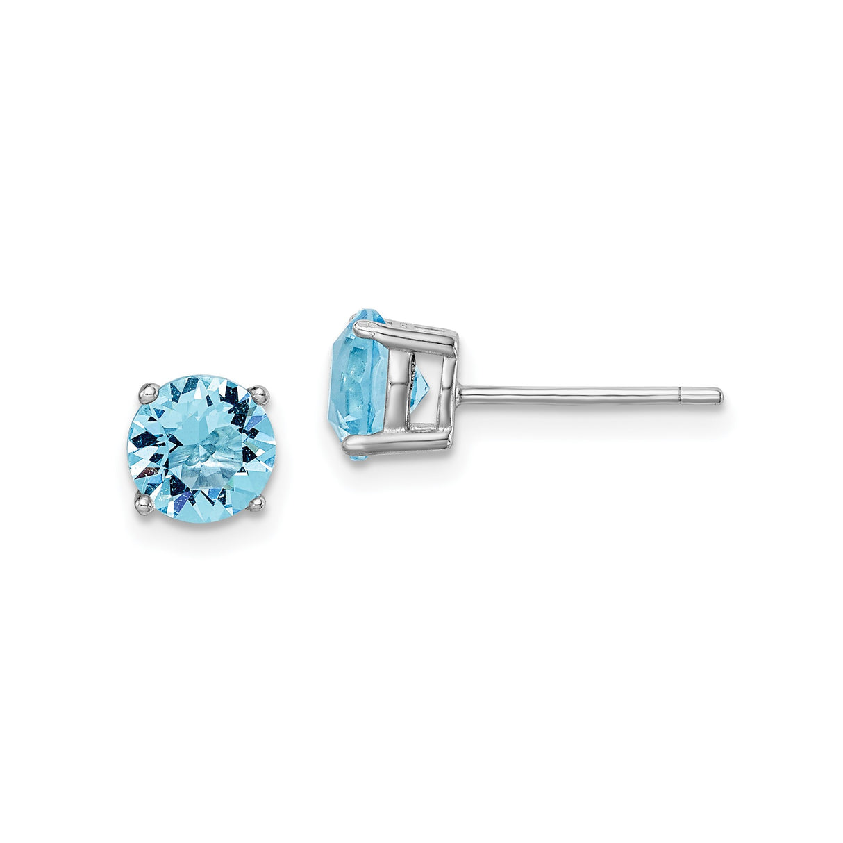 Sterling Silver Stud Earrings with Light Blue Crystal, Classic Four Prong Setting