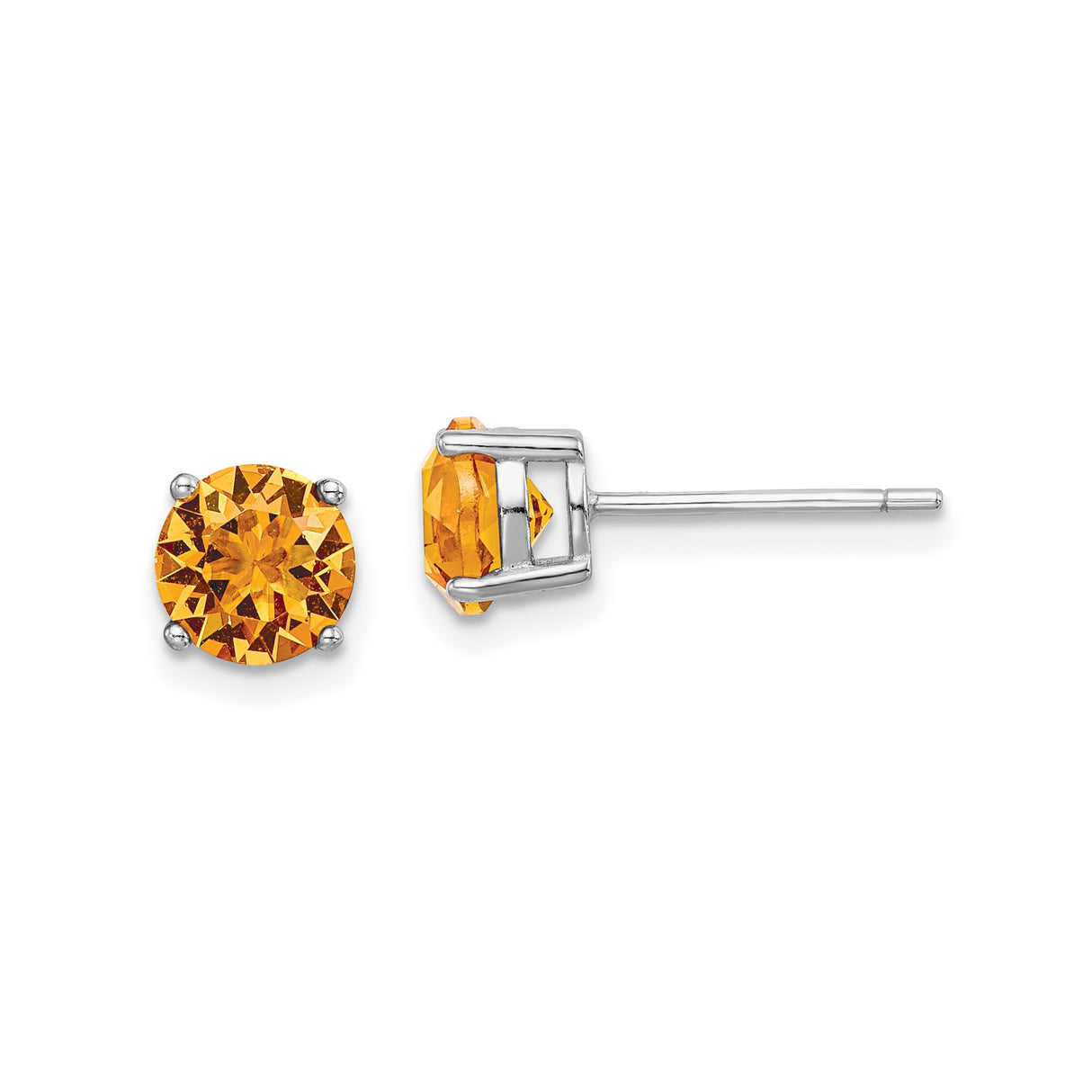 Sterling Silver Stud Earrings with Orange Crystal in Four Prong Setting, Classic November Birthstone Jewelry