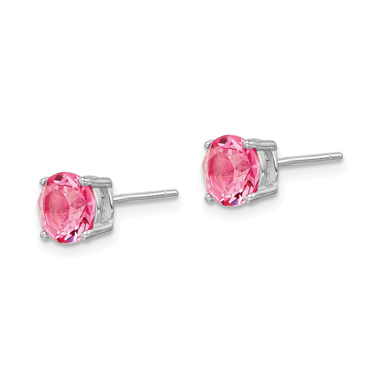 Sterling Silver Stud Earrings with Pink Crystal, Four Prong Setting, Feminine Dainty Style