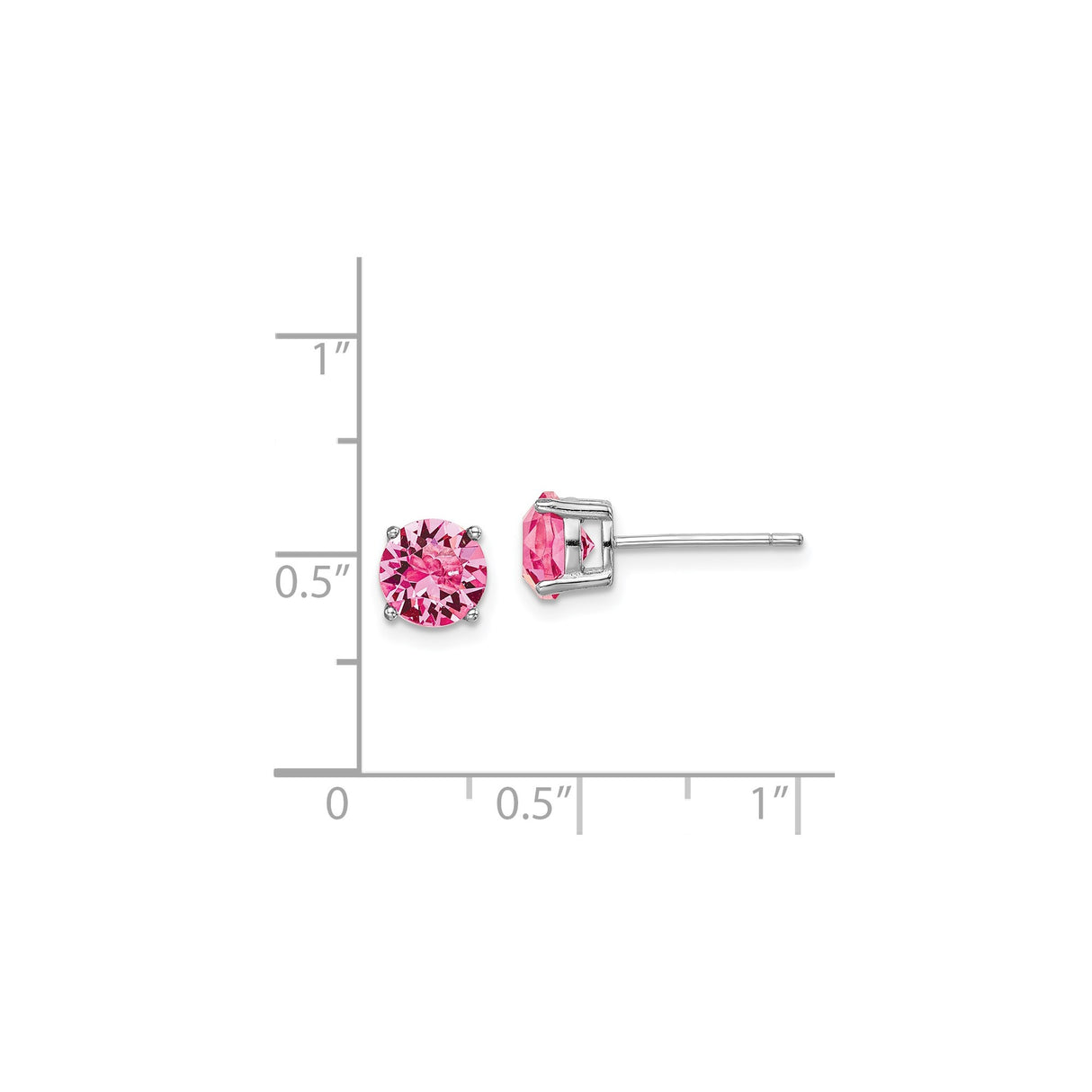 Sterling Silver Stud Earrings with Pink Crystal, Four Prong Setting, Feminine Dainty Style