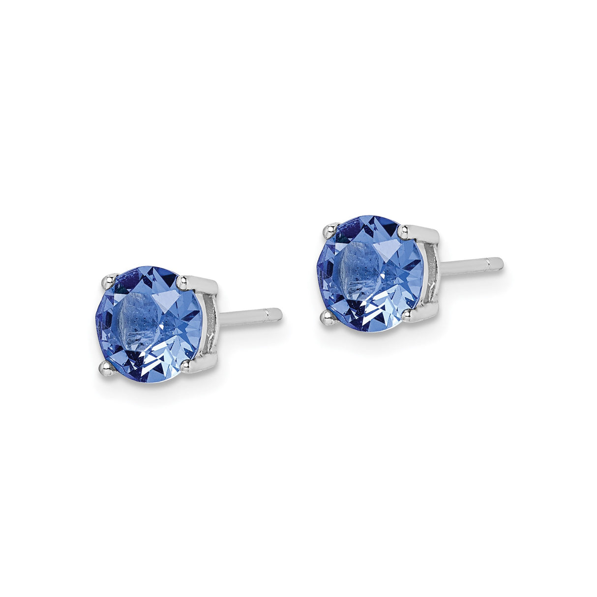 Sterling Silver Stud Earrings with Blue Crystal in Four Prong Setting, Minimalist Design for Women
