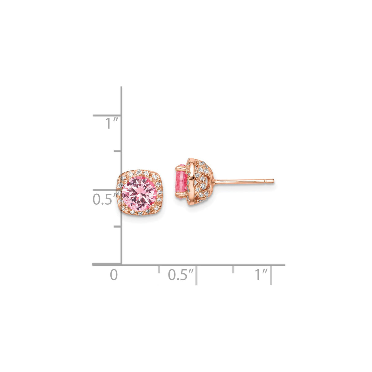 Sterling Silver Stud Earrings with Pink Cubic Zirconia Center and Halo Design