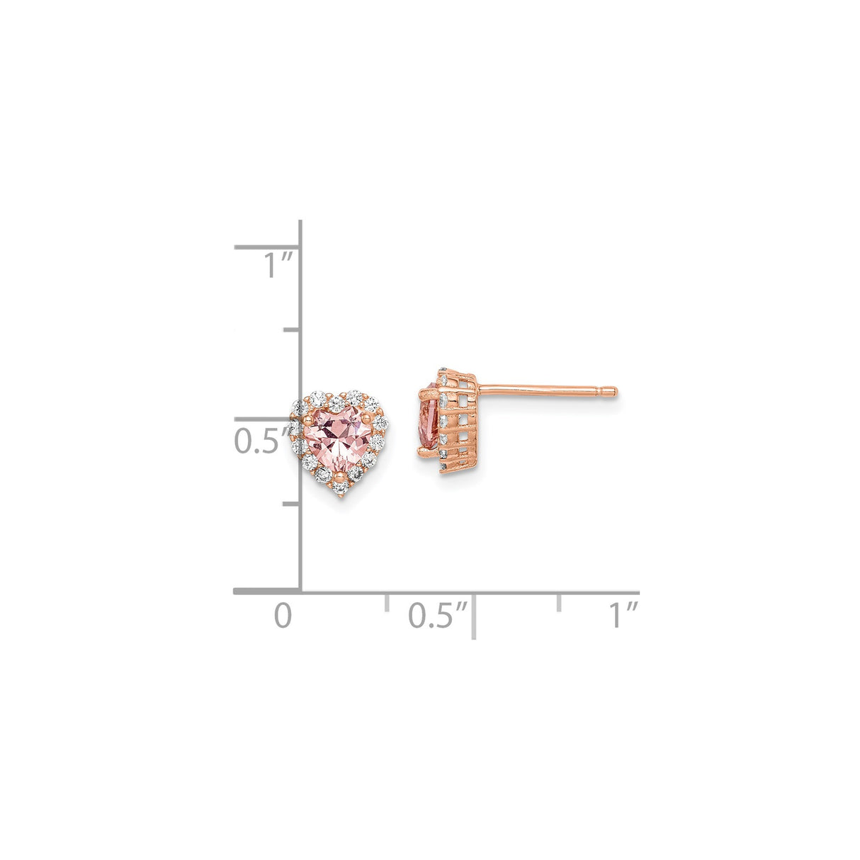 Sterling Silver Heart Stud Earrings with Pink Cubic Zirconia and Crystal Accents
