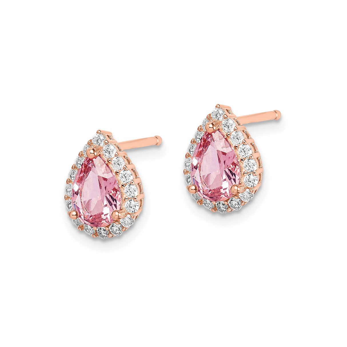 Sterling Silver Teardrop Stud Earrings with Pink Cubic Zirconia and Crystal Halo