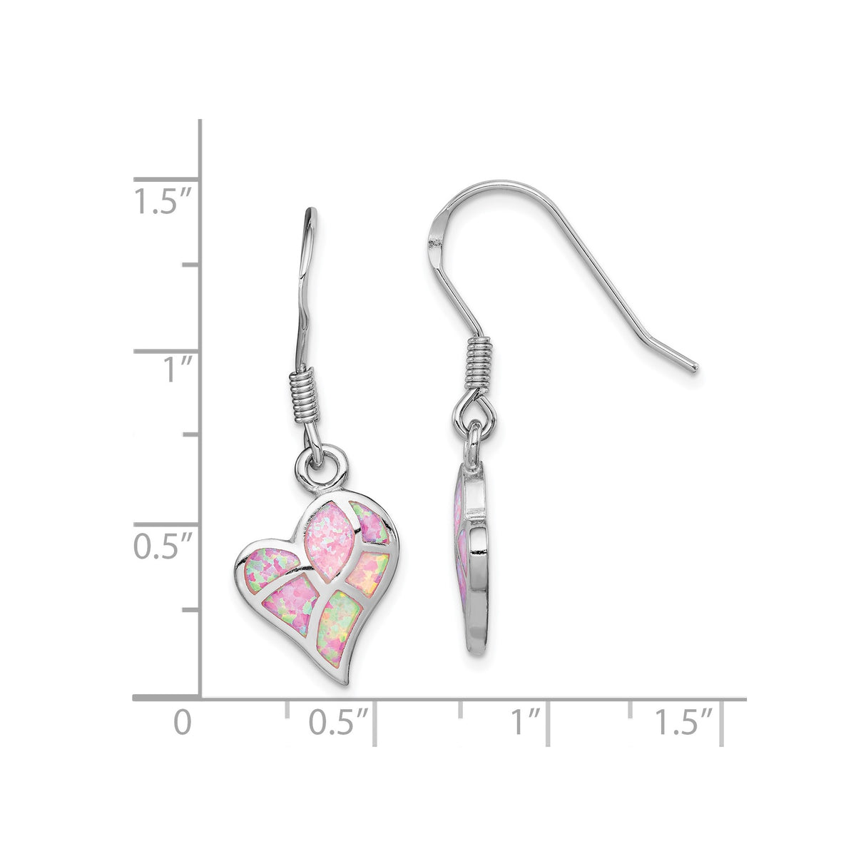 Sterling Silver Heart Shaped Dangle Earrings with Pink Created Opal Mosaic Design