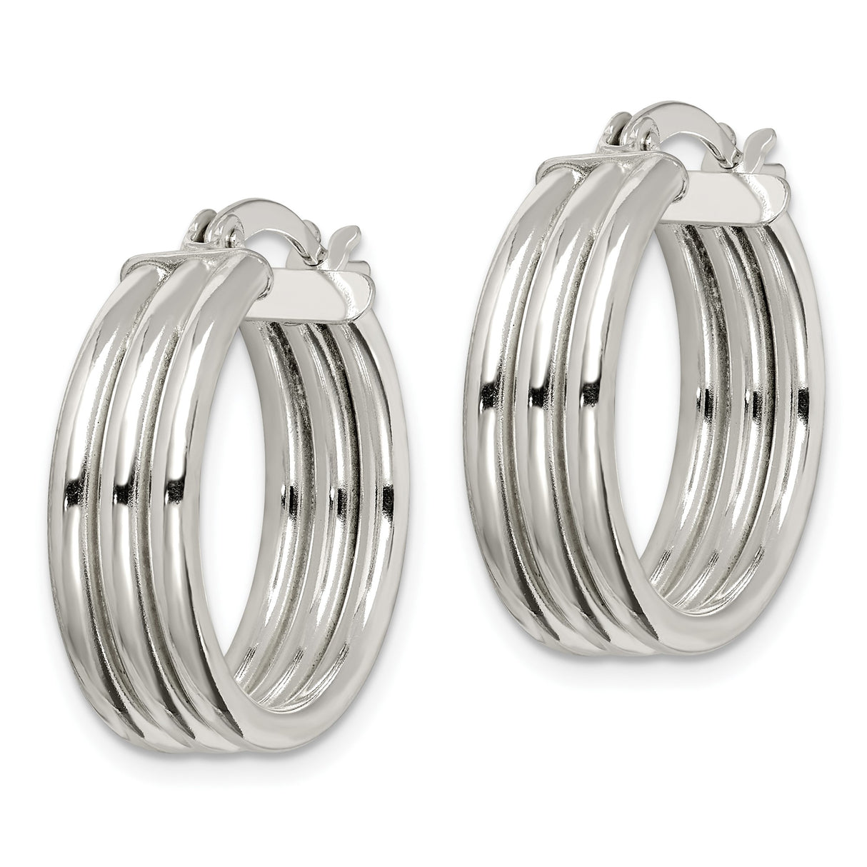 Sterling Silver Triple Hoop Earrings, Polished Layered Round Hoops, Modern Minimalist Design