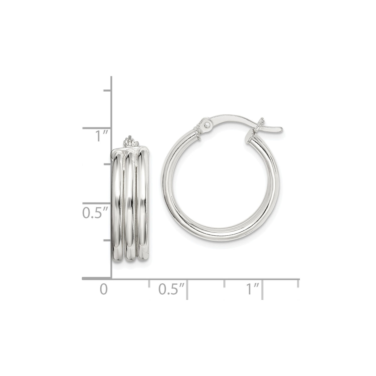 Sterling Silver Triple Hoop Earrings, Polished Layered Round Hoops, Modern Minimalist Design