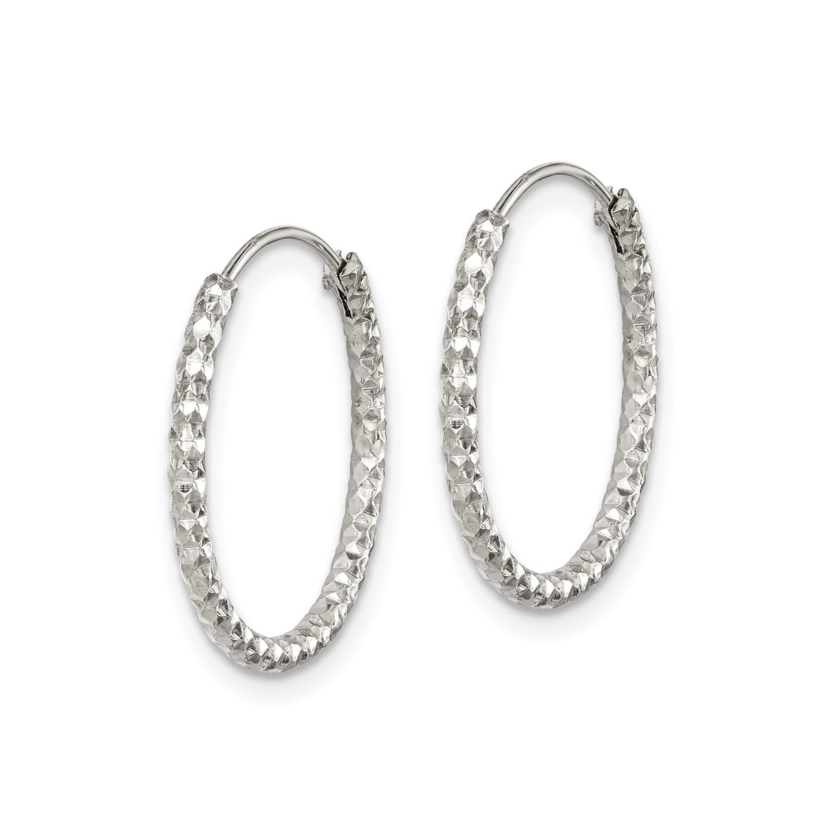 Sterling Silver Hoop Earrings, Diamond Cut Textured Round Hoops with Polished Finish