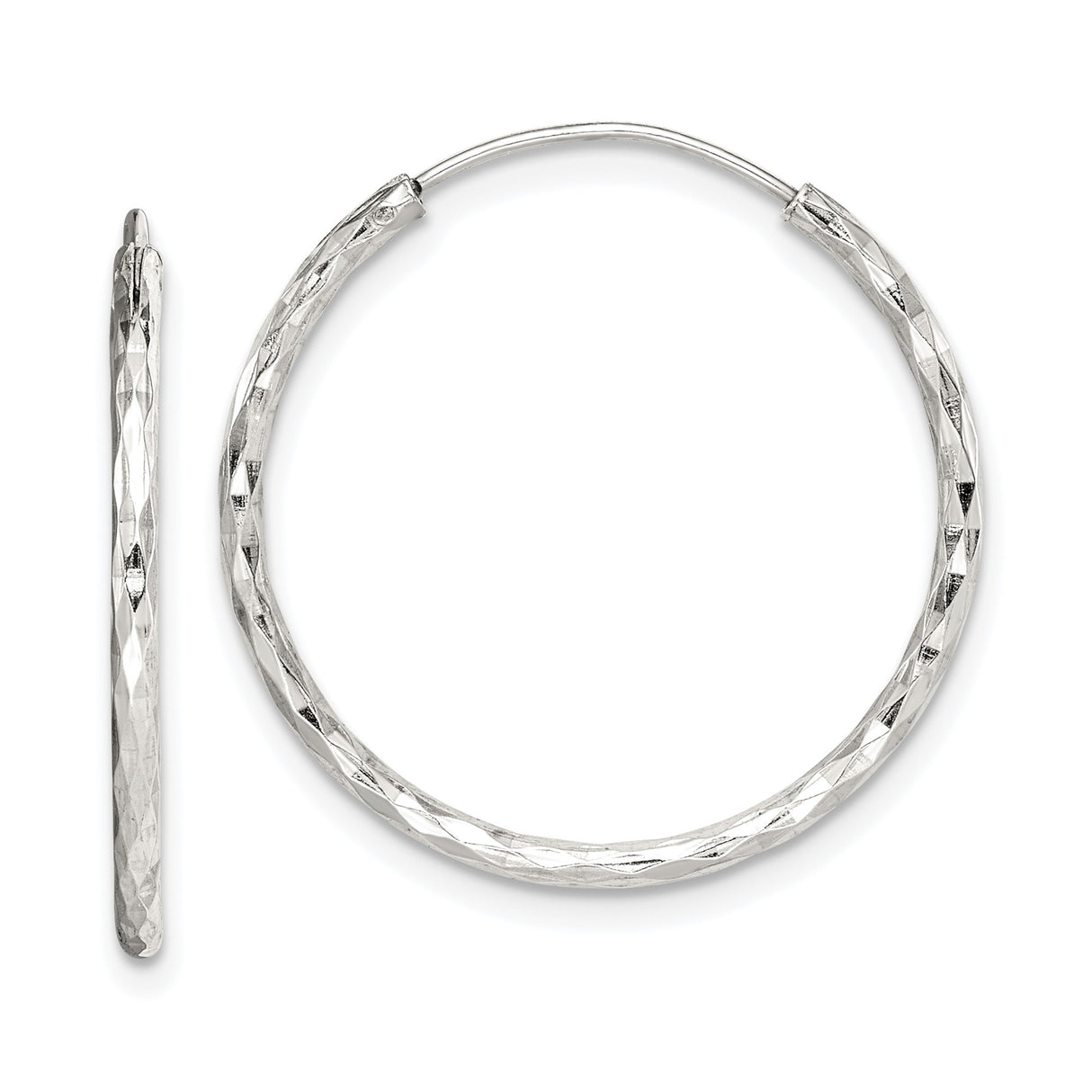 Sterling Silver Hoop Earrings, Diamond Cut Round Textured Endless Design for Women