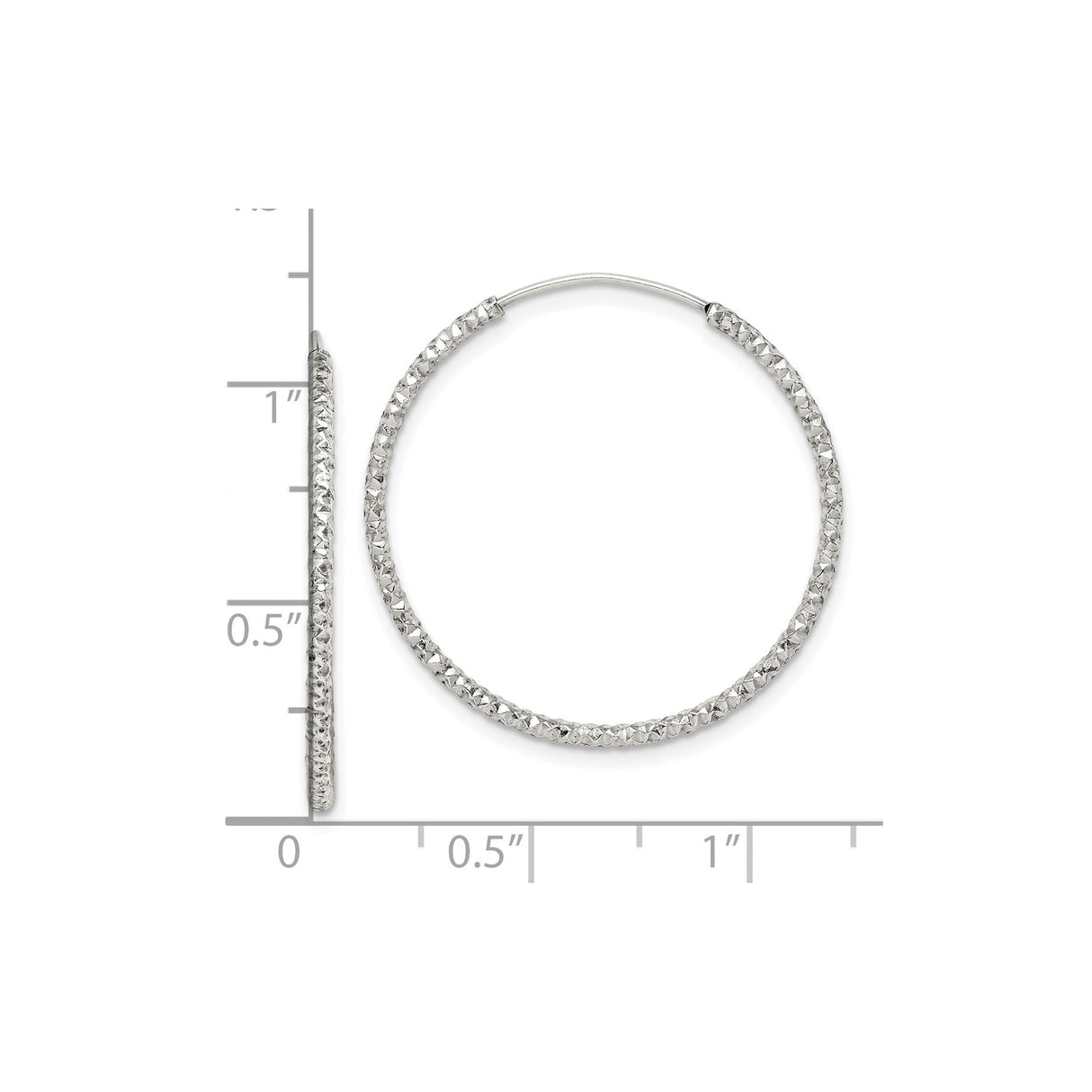 Sterling Silver Hoop Earrings, Large Textured Design with Diamond Cut Finish