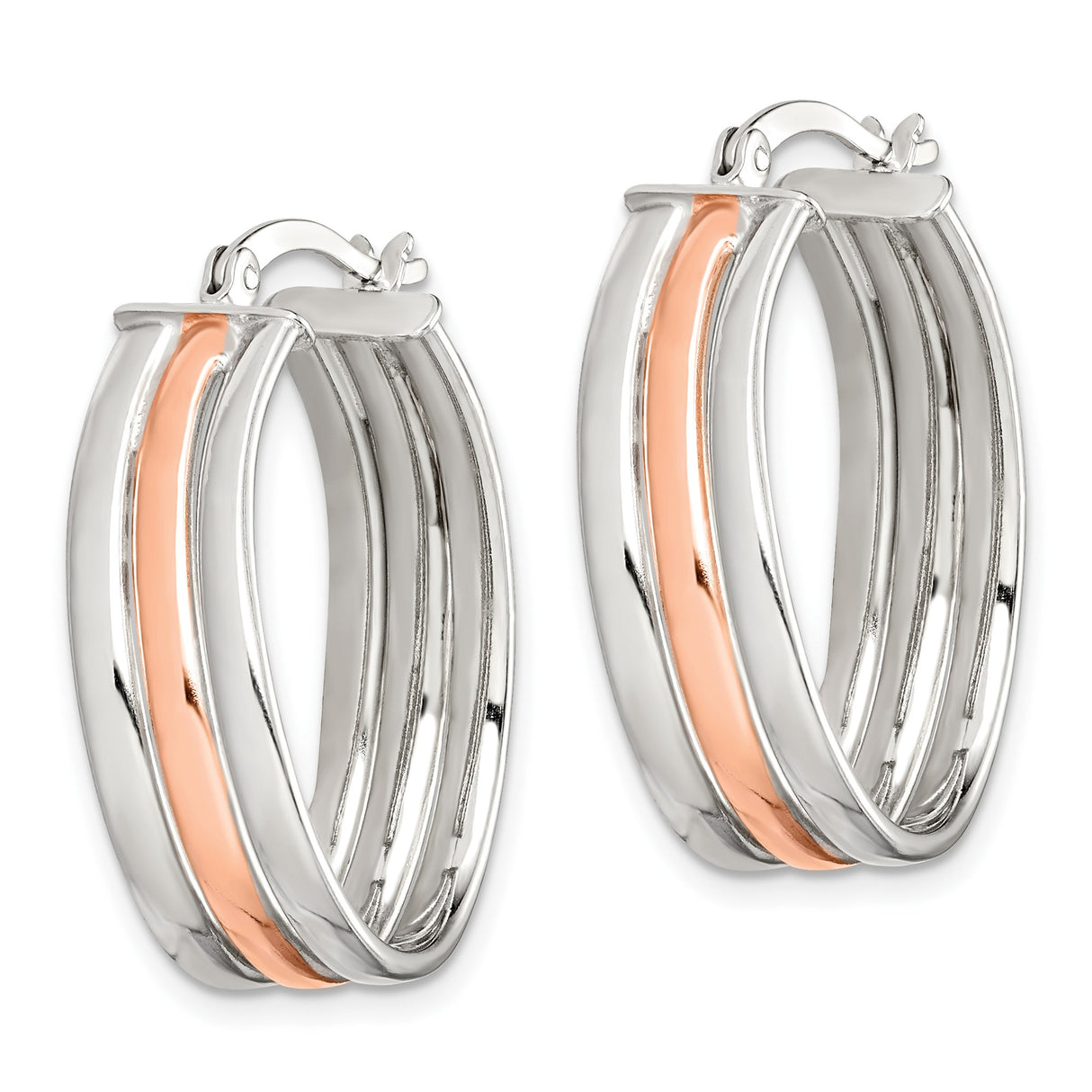 Sterling Silver Twisted Teardrop Hoop Earrings, Two-Tone Rose Gold Finish, Lightweight Design