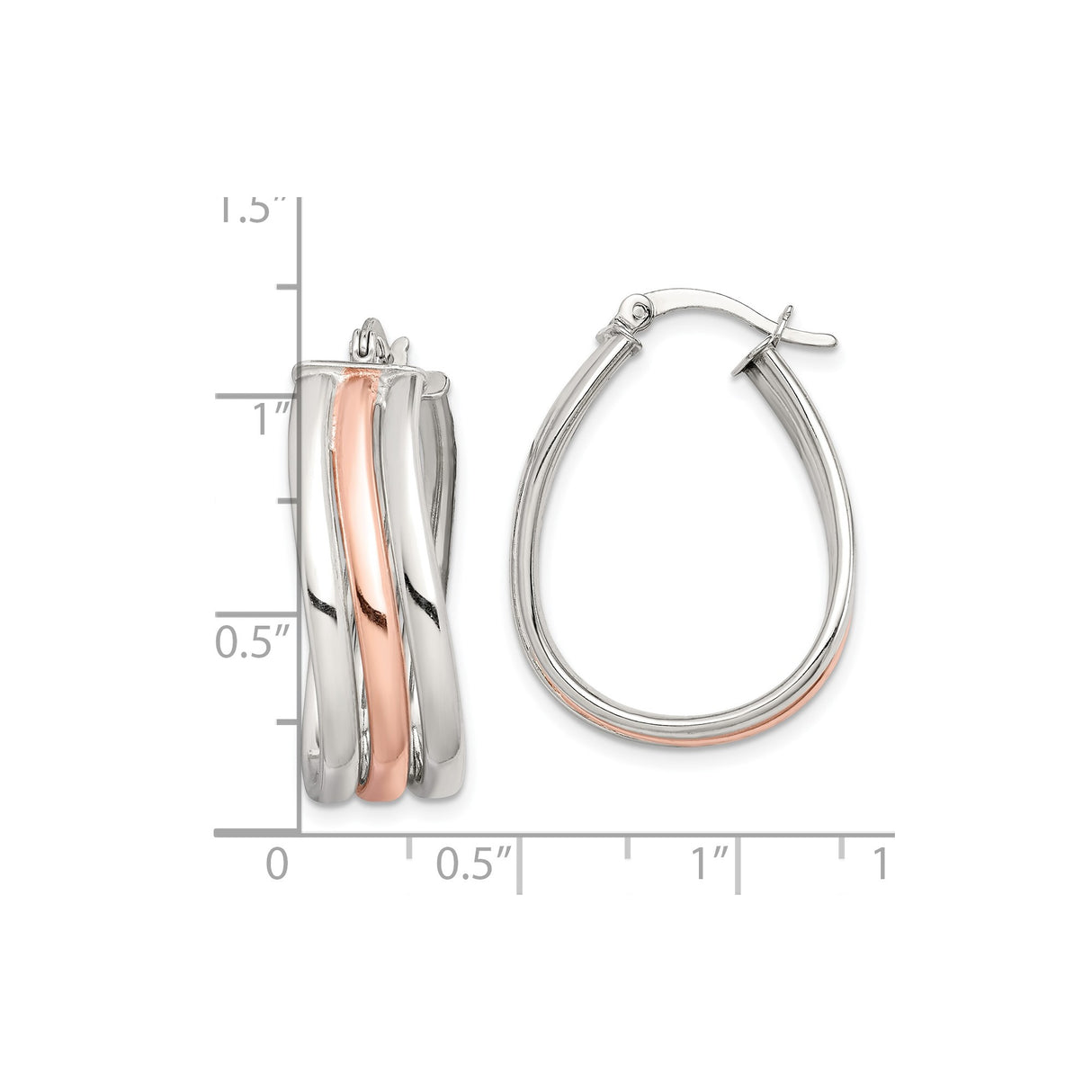 Sterling Silver Twisted Teardrop Hoop Earrings, Two-Tone Rose Gold Finish, Lightweight Design