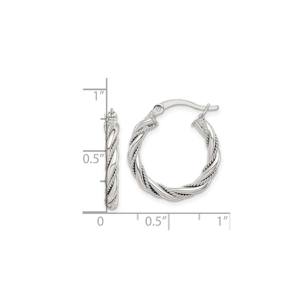 Sterling Silver Twisted Hoop Earrings with Polished Braid and Rope Detail for Women