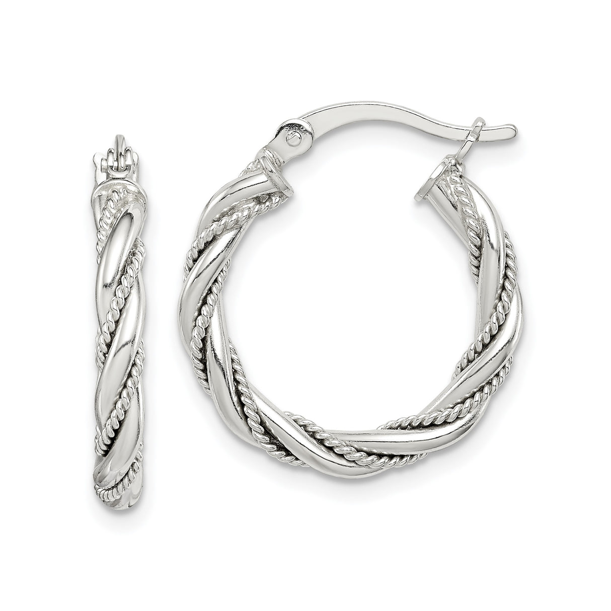 Sterling Silver Twisted Hoop Earrings with Polished Braid and Rope Detail for Women