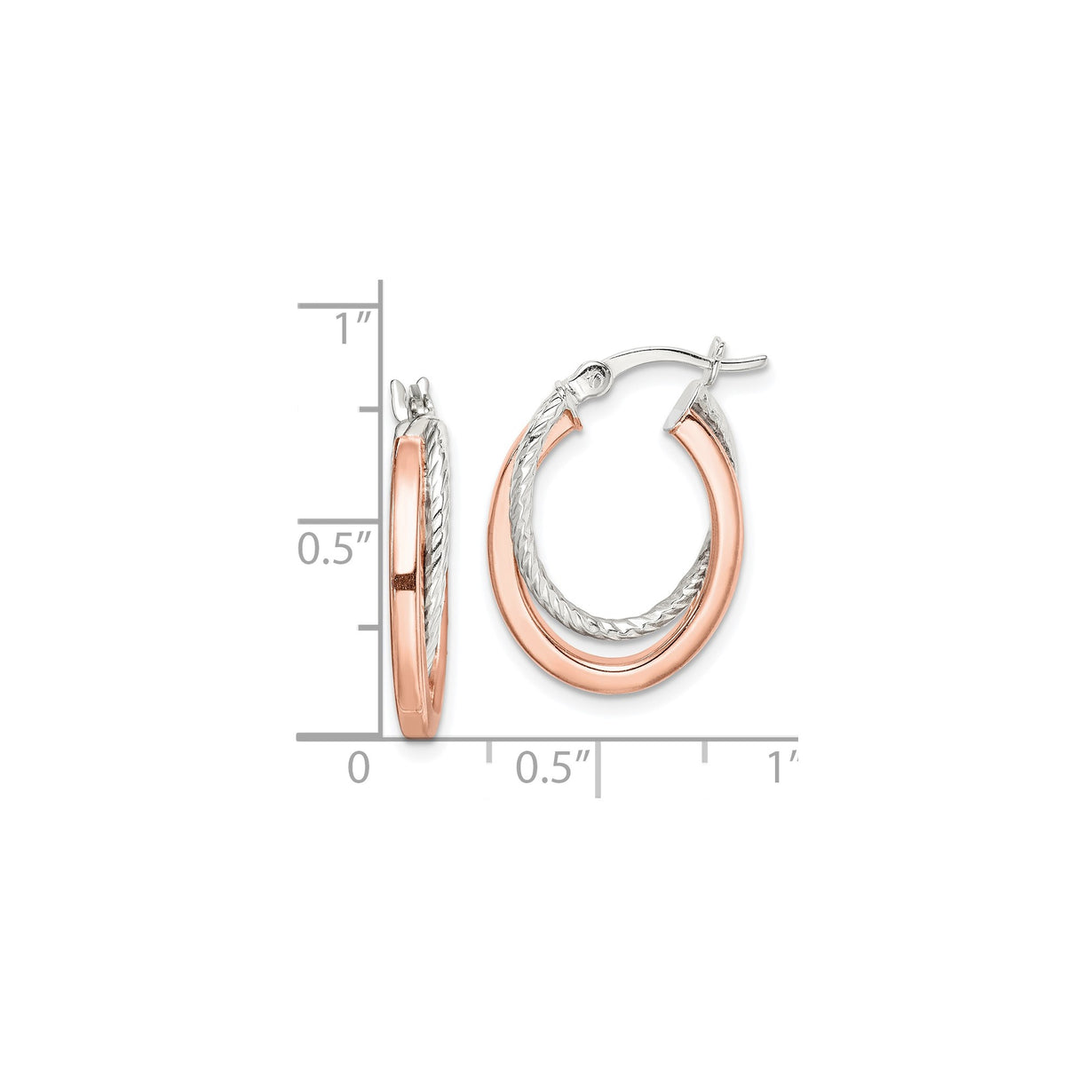 Sterling Silver Twisted Rope Hoop Earrings, Two-Tone Rose Gold Accents, Modern Minimalist Style