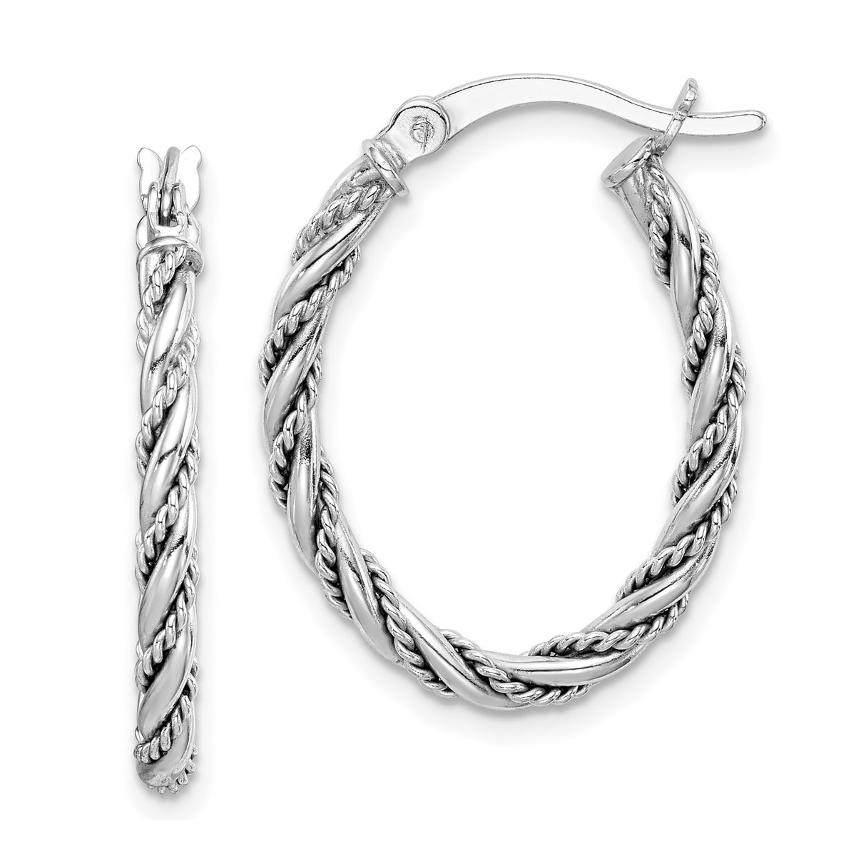 Sterling Silver Hoop Earrings with Twisted Rope Texture and Polished Finish