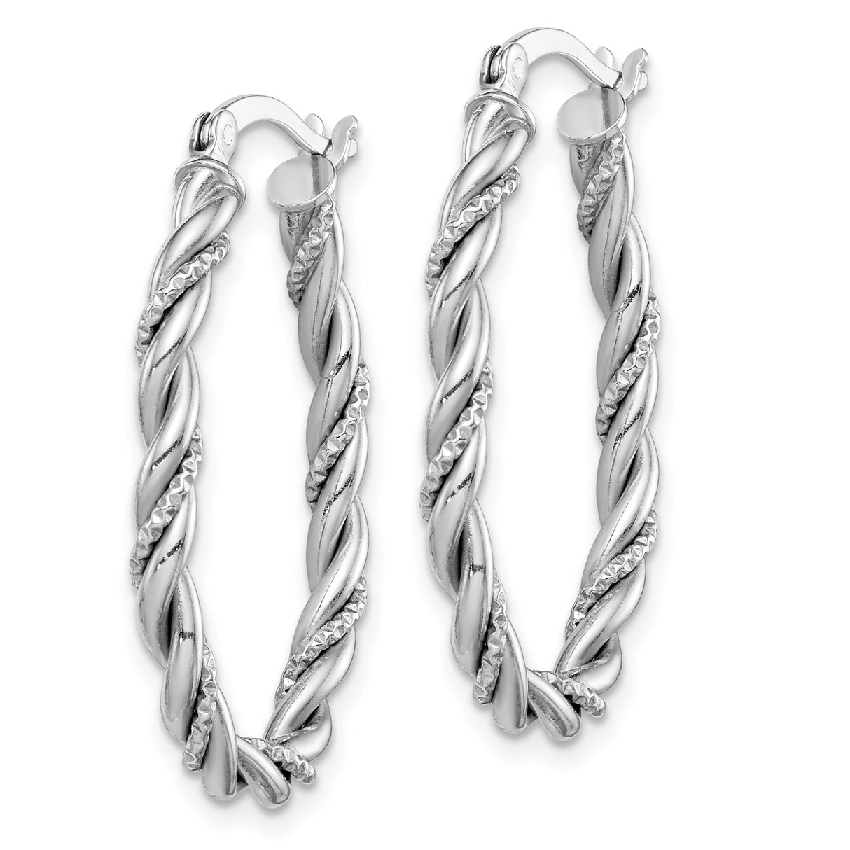 Sterling Silver Twisted Hoop Earrings with Braided Rope Design and Polished Finish
