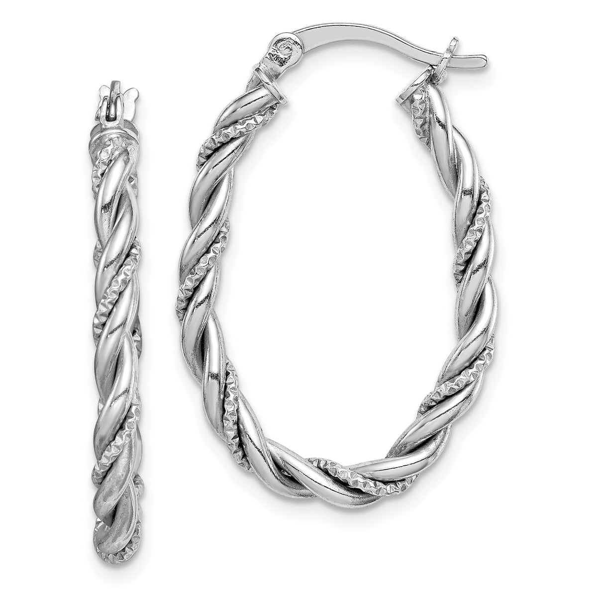 Sterling Silver Twisted Hoop Earrings with Braided Rope Design and Polished Finish