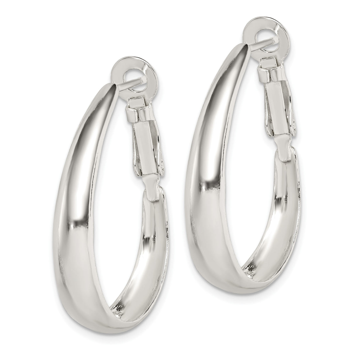 Sterling Silver Oval Hoop Earrings with Latch-Back Closure, Lightweight and High Polish Finish