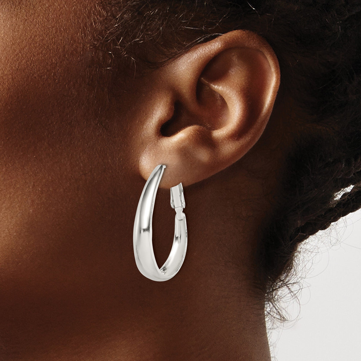 Sterling Silver Oval Hoop Earrings with Latch-Back Closure, Lightweight and High Polish Finish