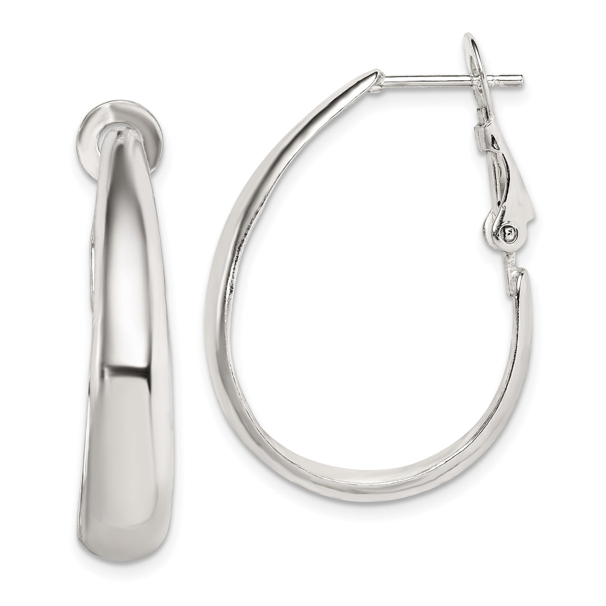 Sterling Silver Oval Hoop Earrings with Latch-Back Closure, Lightweight and High Polish Finish