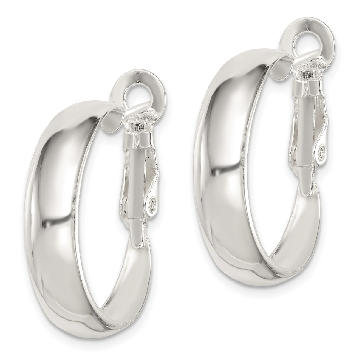 Sterling Silver Hoop Earrings, Polished Finish, Omega Back, Classic Minimalist Style for Women