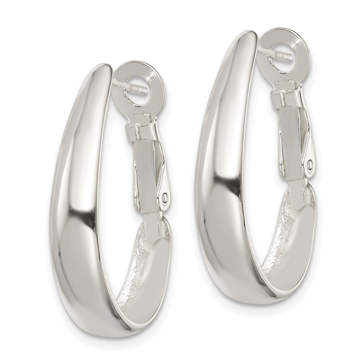 Sterling Silver Teardrop Hoop Earrings with Hinged Snap Closure and High Polish Finish