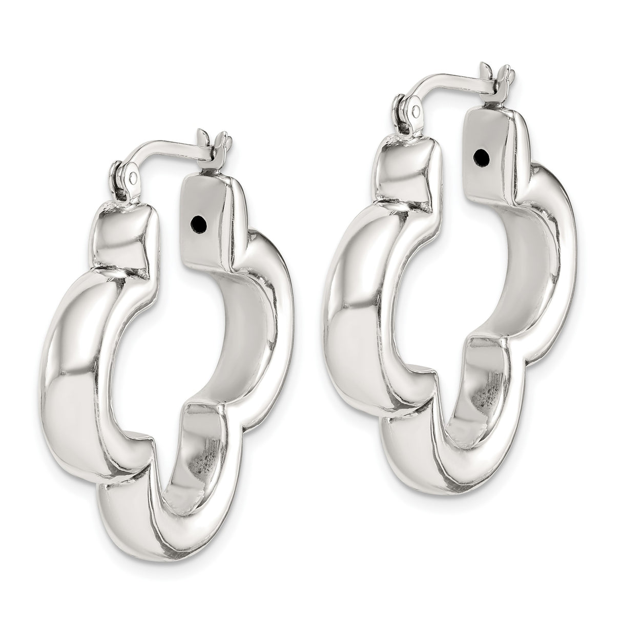 Sterling Silver Clover Hoop Earrings, Quatrefoil Design, Polished Minimalist Style for Women