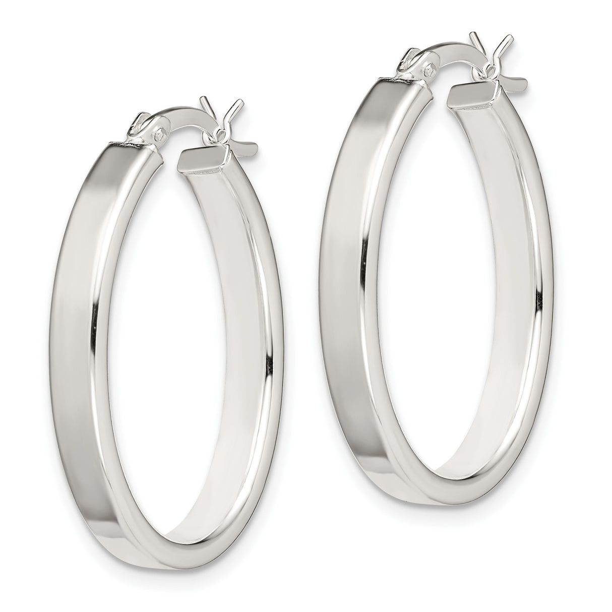 Sterling Silver Oval Hoop Earrings, High Polish Finish, Modern Minimalist Design