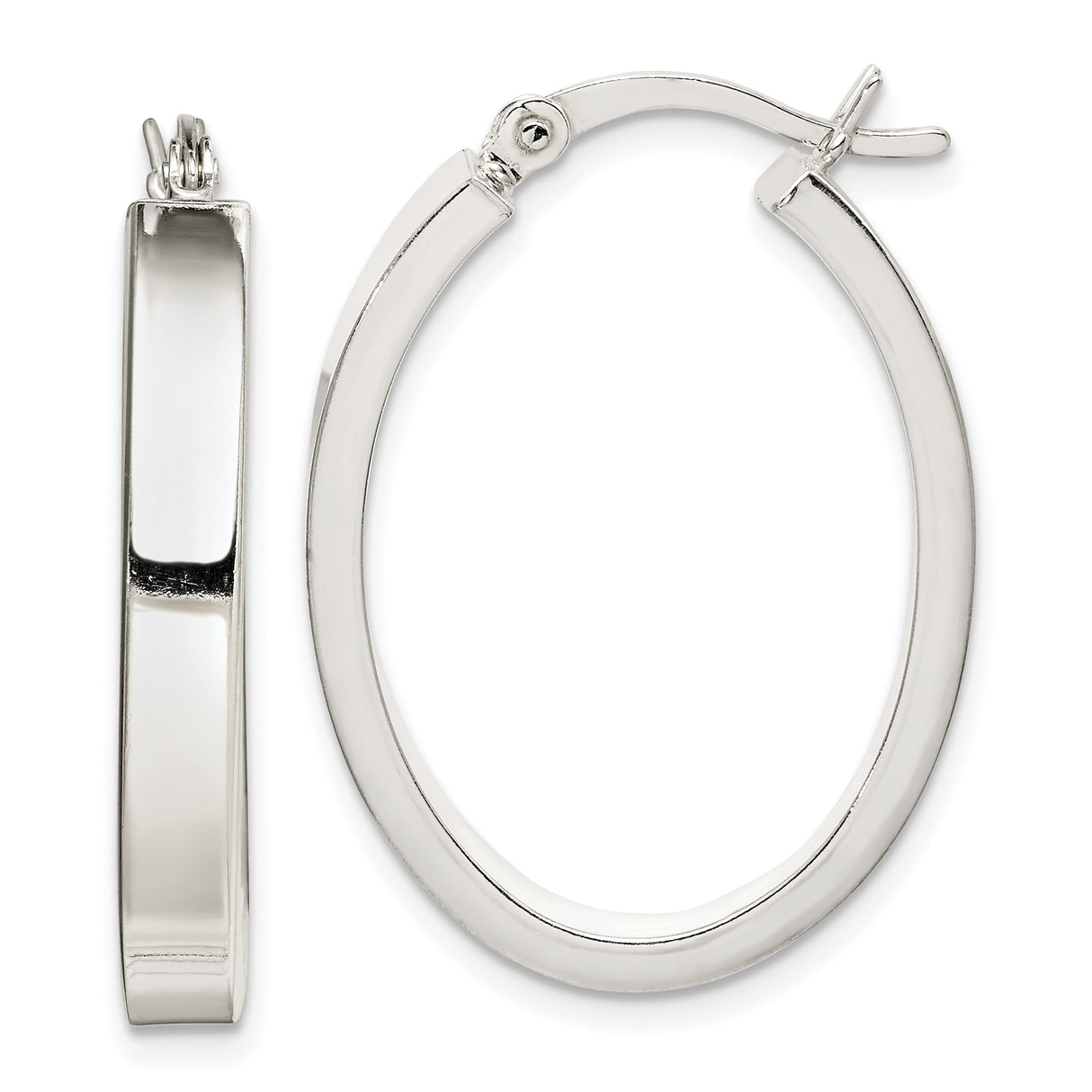 Sterling Silver Oval Hoop Earrings, High Polish Finish, Modern Minimalist Design