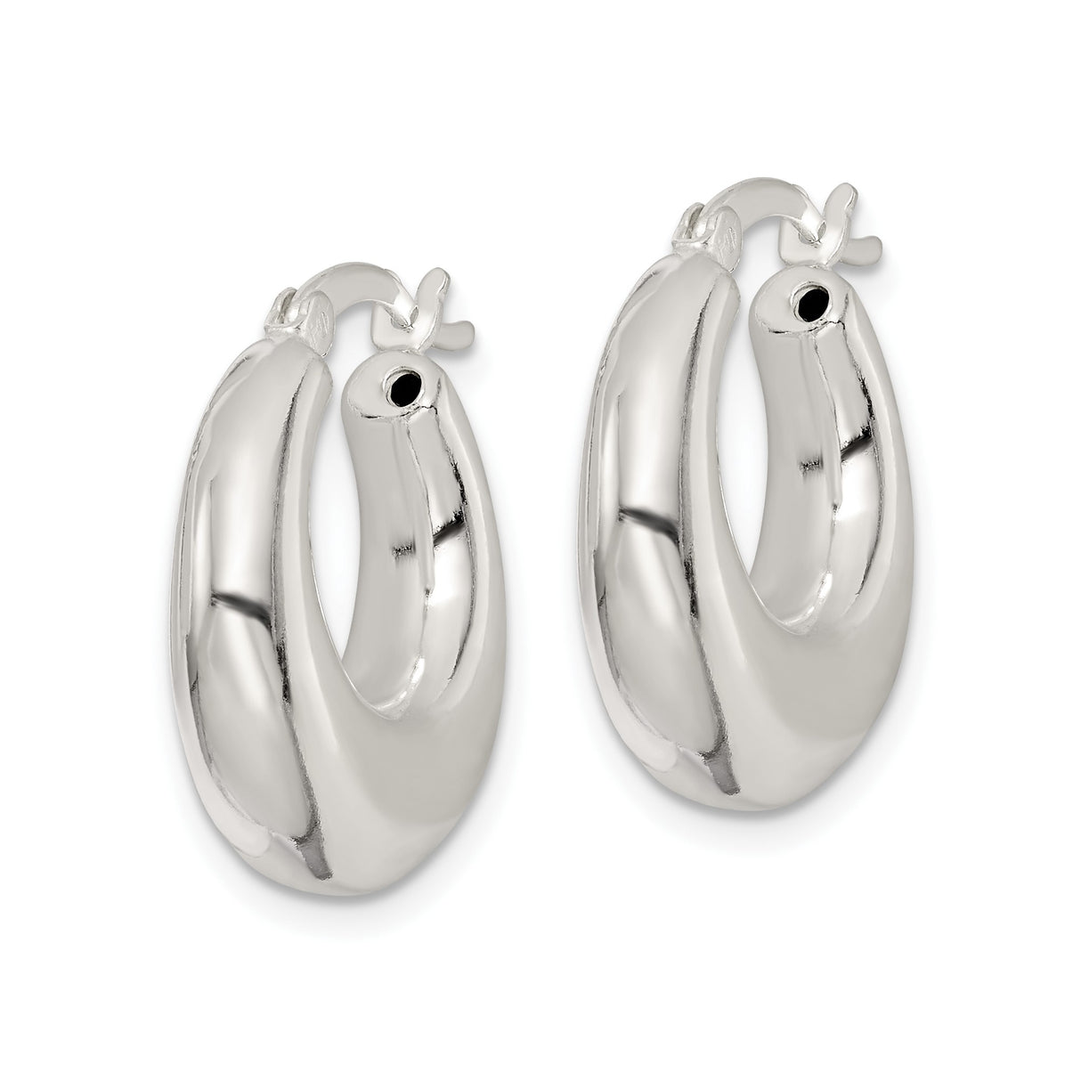 Sterling Silver Hoop Earrings, High Polish Puffed Design with Latch-Back Closure, 1 Inch