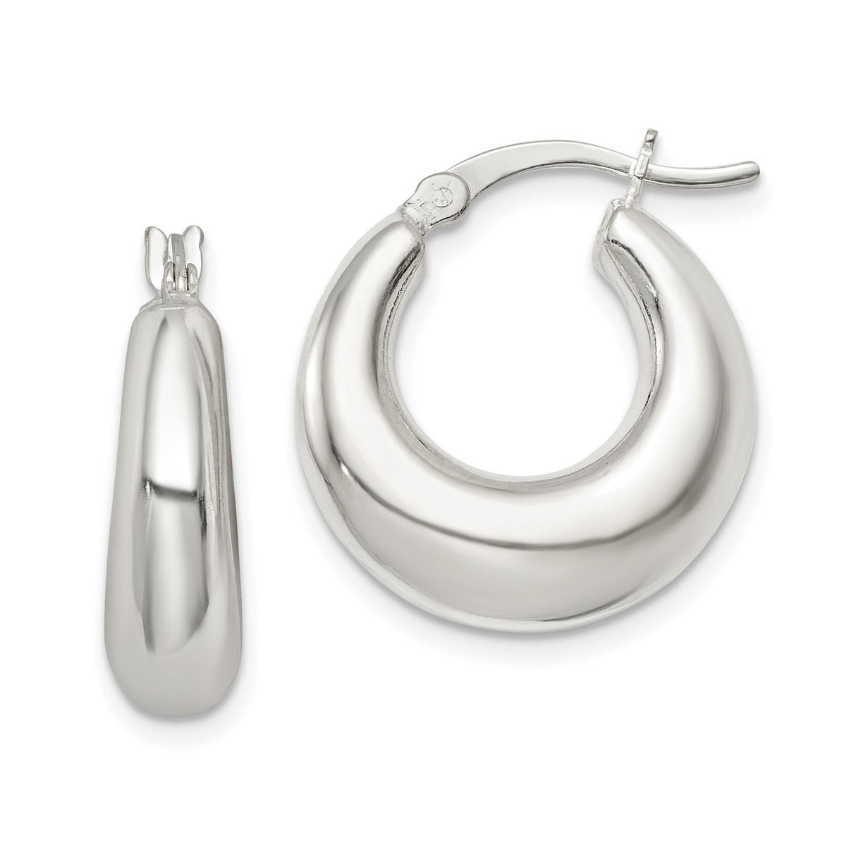 Sterling Silver Hoop Earrings, High Polish Puffed Design with Latch-Back Closure, 1 Inch