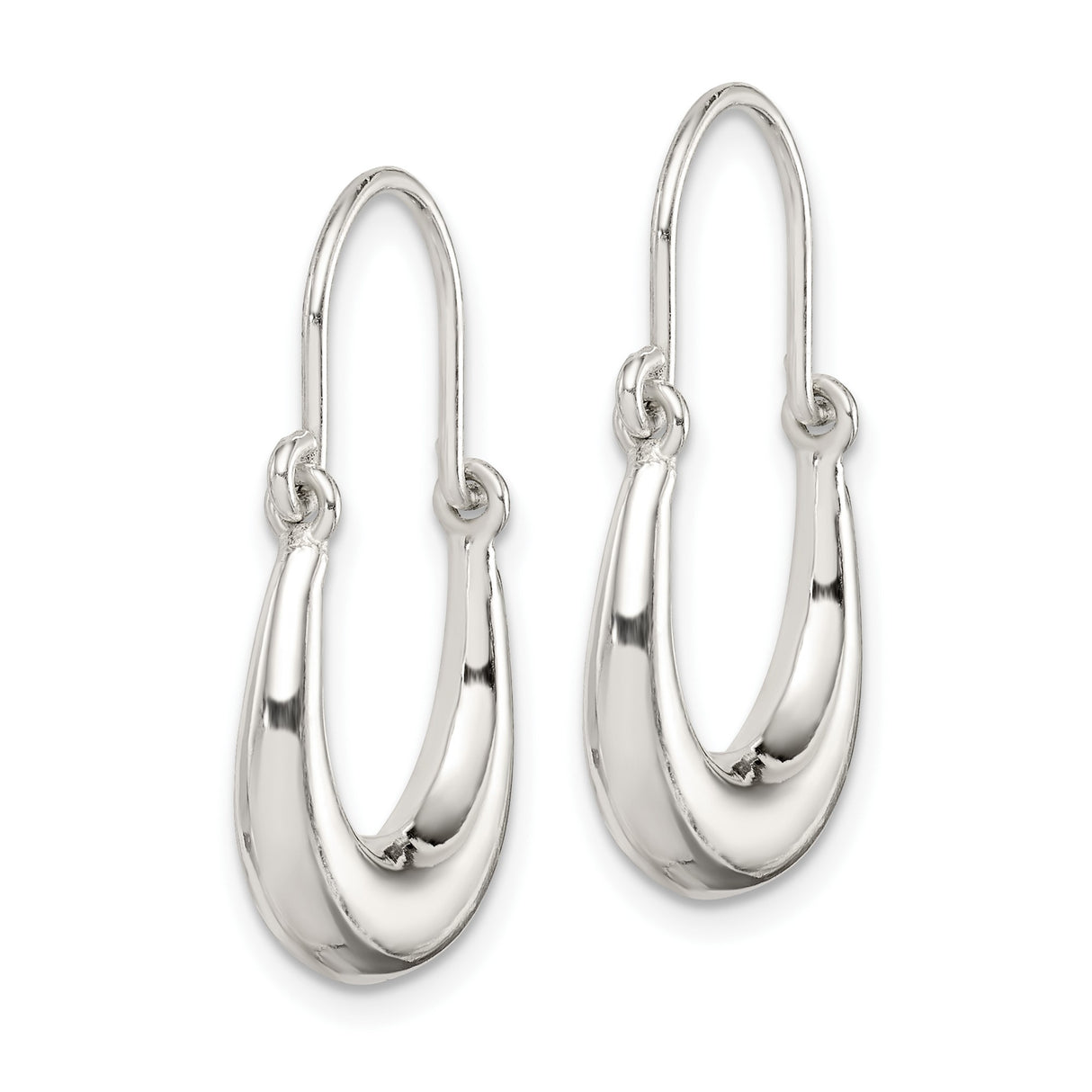 Sterling Silver Teardrop Hoop Earrings, Sleek Polished Finish, Minimalist Modern Design